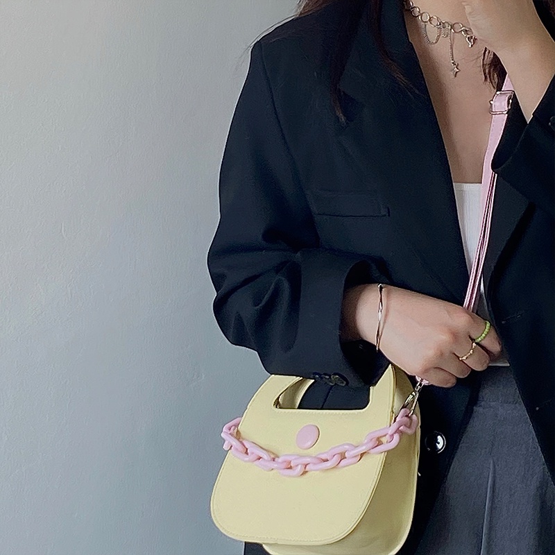 IELGY Túi Đeo Vai Dáng Tròn Nhỏ Màu Sắc Tương Phản Thời Trang Cho Nữ