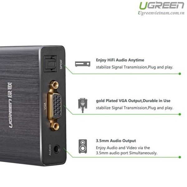 Cáp chuyển đổi HDMI to VGA + Audio và 1 cổng quang SPDIF chính hãng Ugreen UG-40282