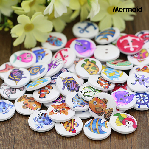 MM 50x Anchor Rudder Tropical Fish Wooden Buttons Round Craft DIY Scrapbook Sewing