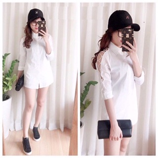 Áo Sơ Mi Nữ Form Dài Tay Đan Dây