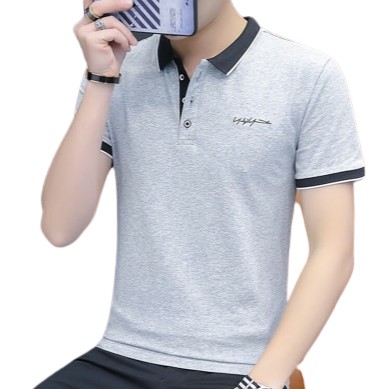 Áo thun nam cổ bẻ thêu chữ ký phong cách hàn quốc vải Cotton 100% - atn8