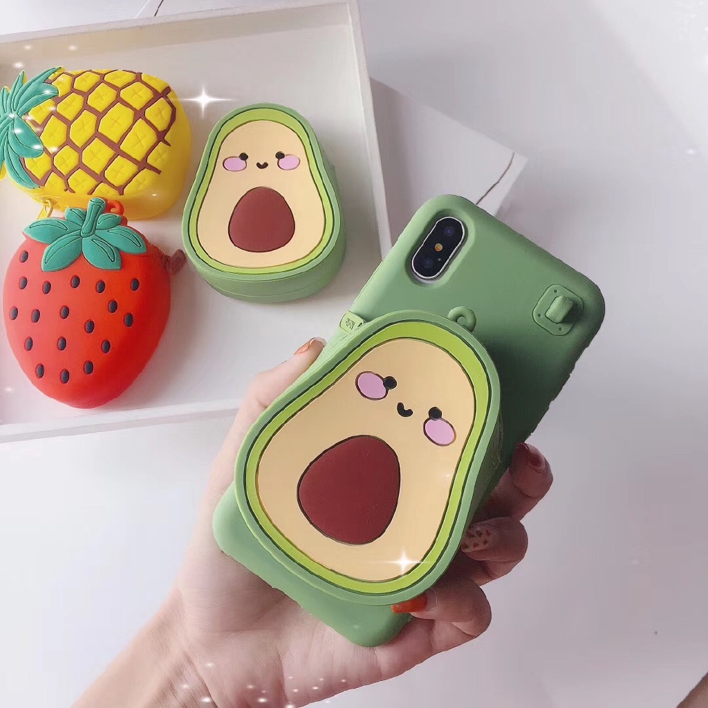 Ốp lưng silicone tích hợp ví hình trái dâu, trái bơ, trái dứa cho điện thoại Apple iphone Xs Max XR i8 i7 i6 6s Plus | BigBuy360 - bigbuy360.vn