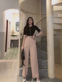 Quần ống rộng culottes Ulzzang Phong cách hàn quốc khóa trước dài 92cm