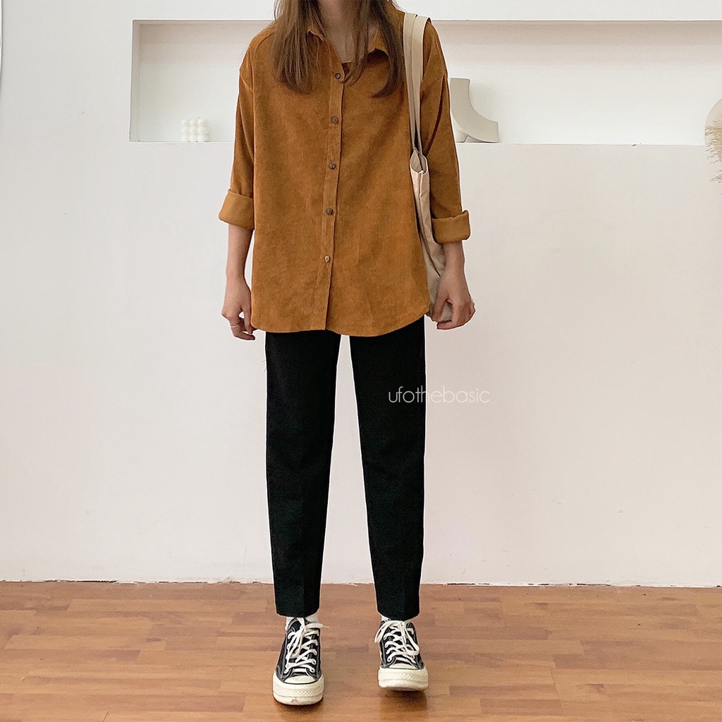 [New Col.] Áo sơmi dài tay freesize chất nhung tăm - Basic Velvet Shirt - by ufo.thebasic