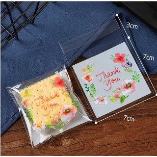 Túi dán đựng bánh vòng hoa Thank you [100c]