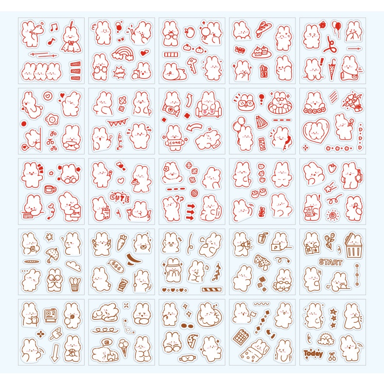 Hộp 100 miếng dán trang trí họa tiết thỏ/gấu hoạt hình đáng yêu DIY