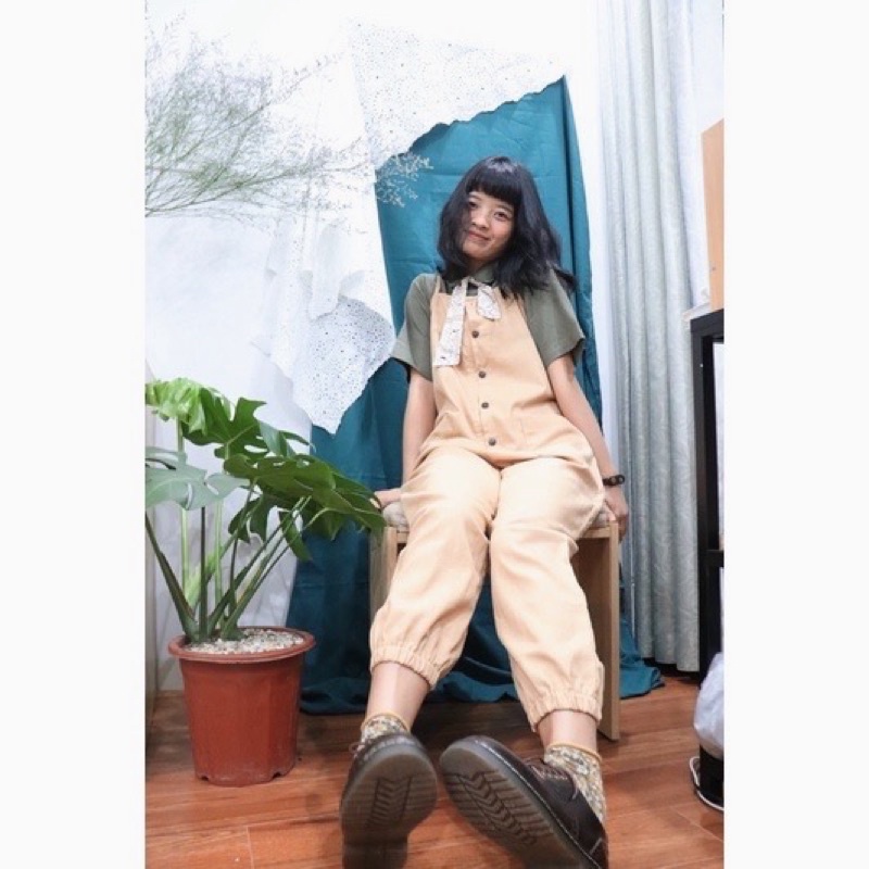 SALE • Quần yếm linen phối cúc kiểu dáng vintage thiết kế cao cấp CALM