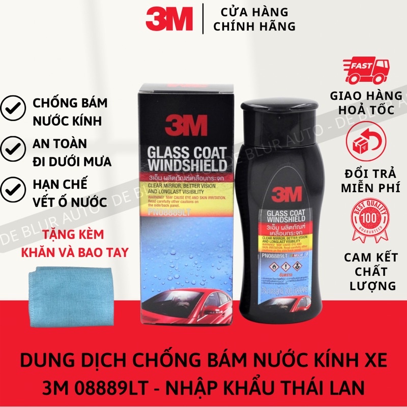 Dung dịch chống bám nước trên kính xe ô tô, chống bám nước mưa gương hậu, chính hãng 3M 08889LT 200ML [nhập Thái Lan]