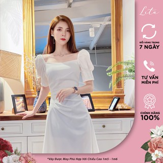 Đầm thiết kế nữ Lita - Váy công sở dáng dài chít eo cổ vuông cao cấp SKU: VCS09
