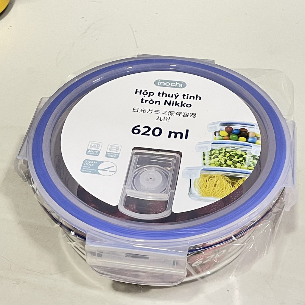 Hộp Thủy Tinh Kháng Khuẩn Nikko Tròn 400ml, 620ml, 950ml- Dùng Lò Vi Sóng Và Tủ Đông Lạnh