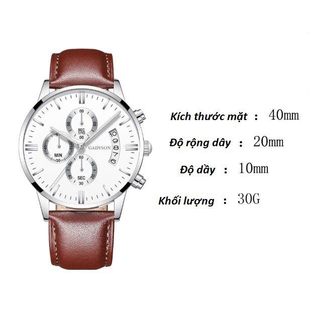 Đồng hồ nam dây da GADYSON siêu đẹp chạy 3 kim thời trang đẳng cấp mặt 40mm | WebRaoVat - webraovat.net.vn