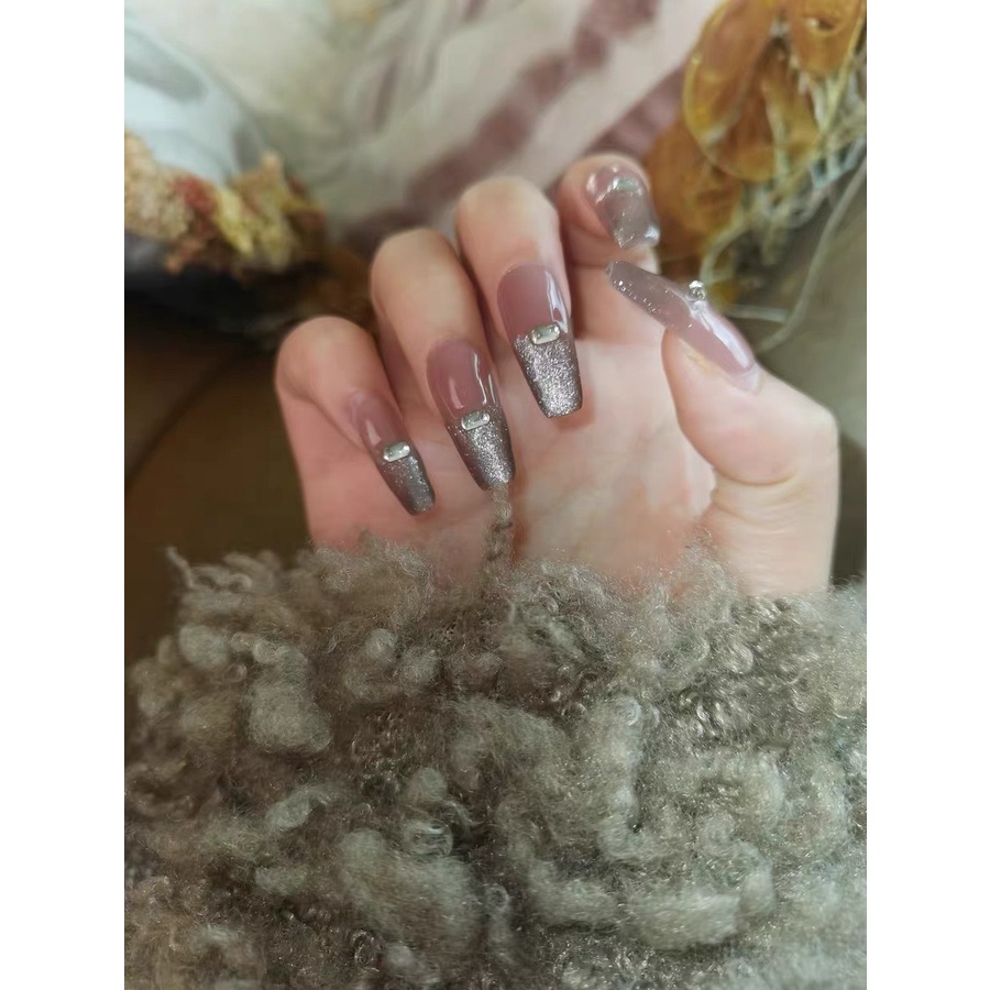 Nailbox, móng giả, móng úp vẽ thủ công theo số đo nền thạch+đá+ mắt mèo- A158