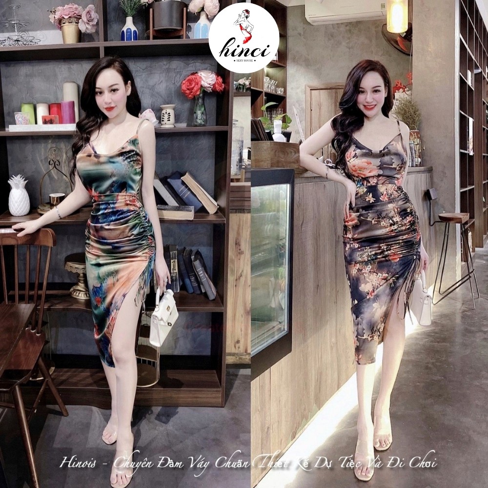 Đầm Dự Tiệc Body, Váy Ôm 2 Dây Hoạ Tiết Hoa Độc Lạ, Có Dây Rút Ở Đùi Cực Sexy Cho Nàng Dự Tiệc, Đi Chơi - 95
