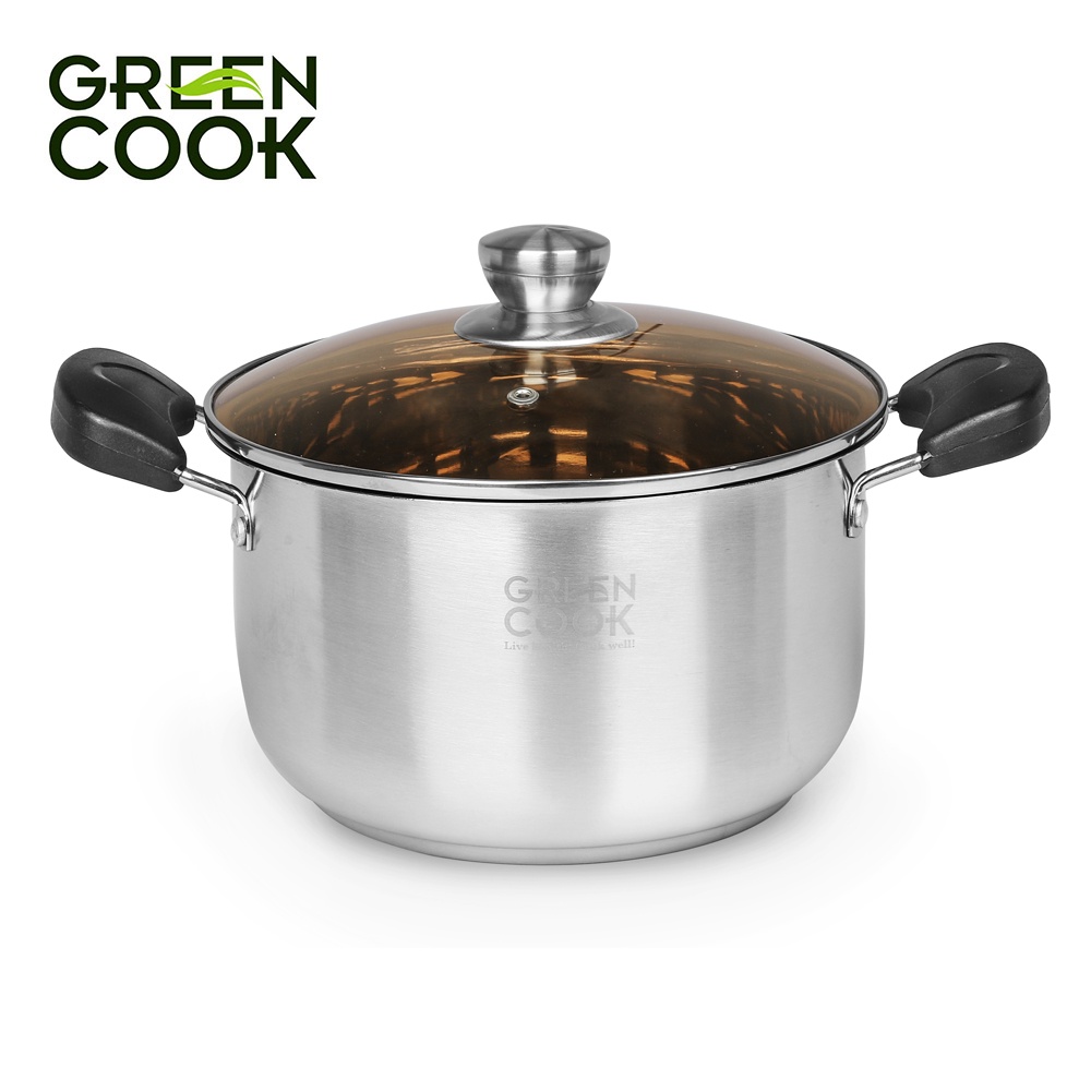 Bộ nồi inox 3 đáy Green Cook GCS08-T1 gồm 3 món (2 nồi 1 quánh) sử dụng được trên bếp từ - Hàng chính hãng