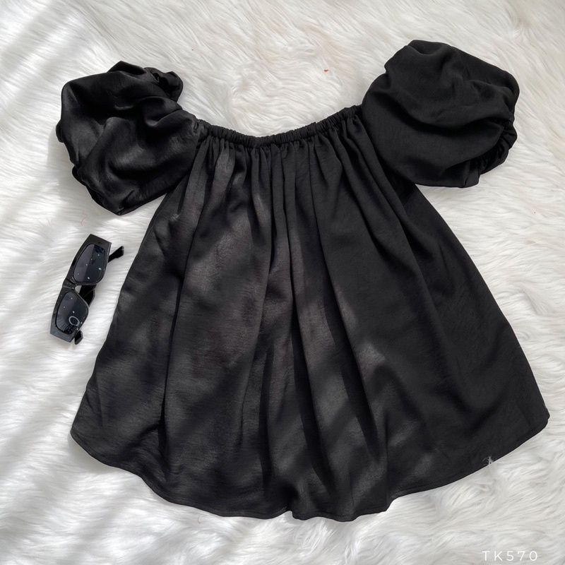 Áo bẹt vai tay phồng 6 màu mặc cặp, mặc nhóm đi biển