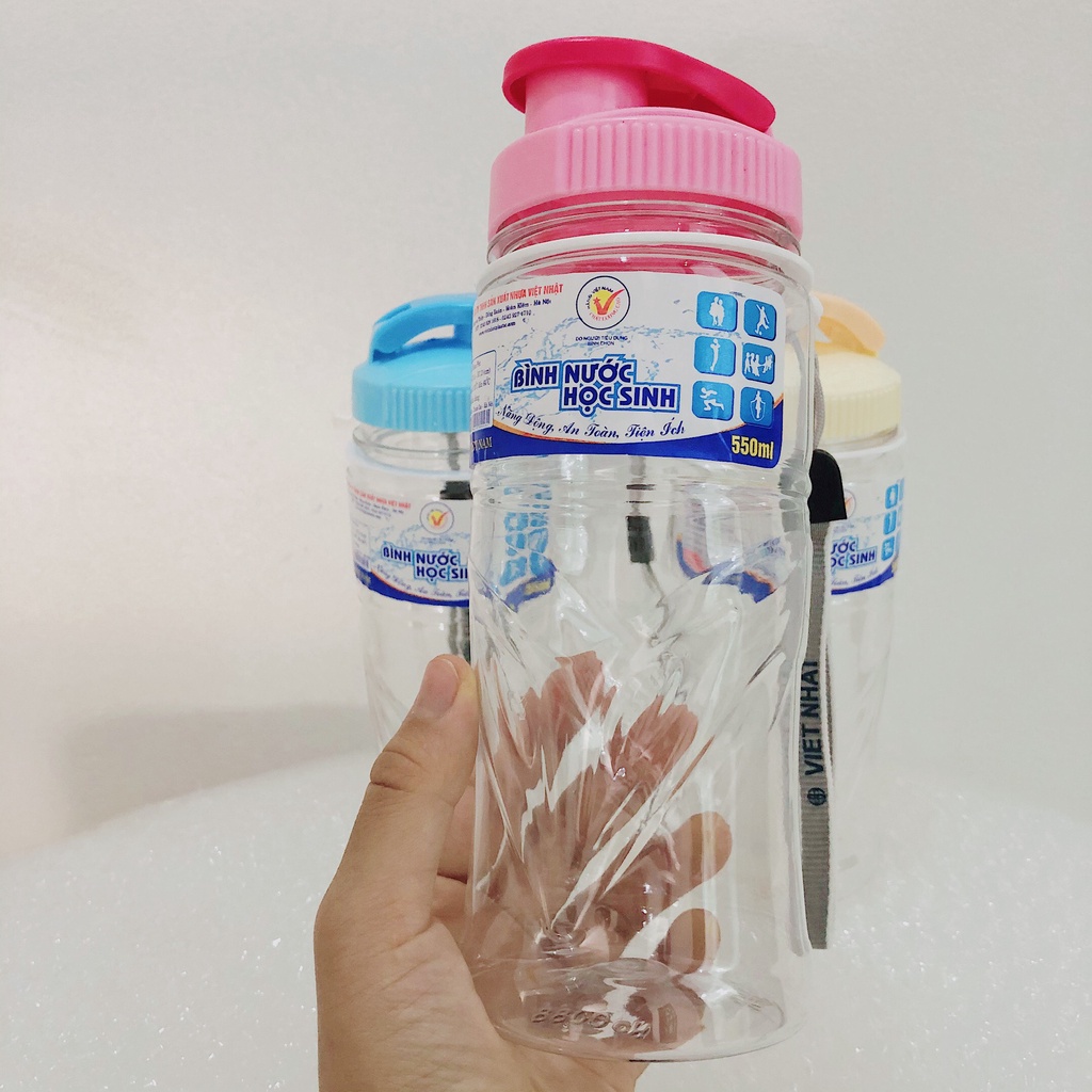Bình nước học sinh có nắp mở Việt Nhật 550ml