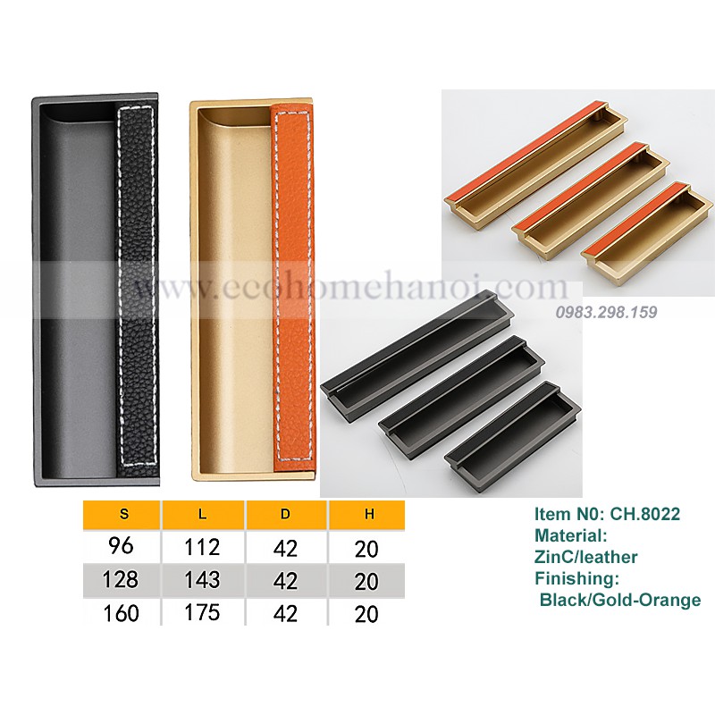 Tay nắm âm cánh tủ  viền phối da cao cấp CH8022