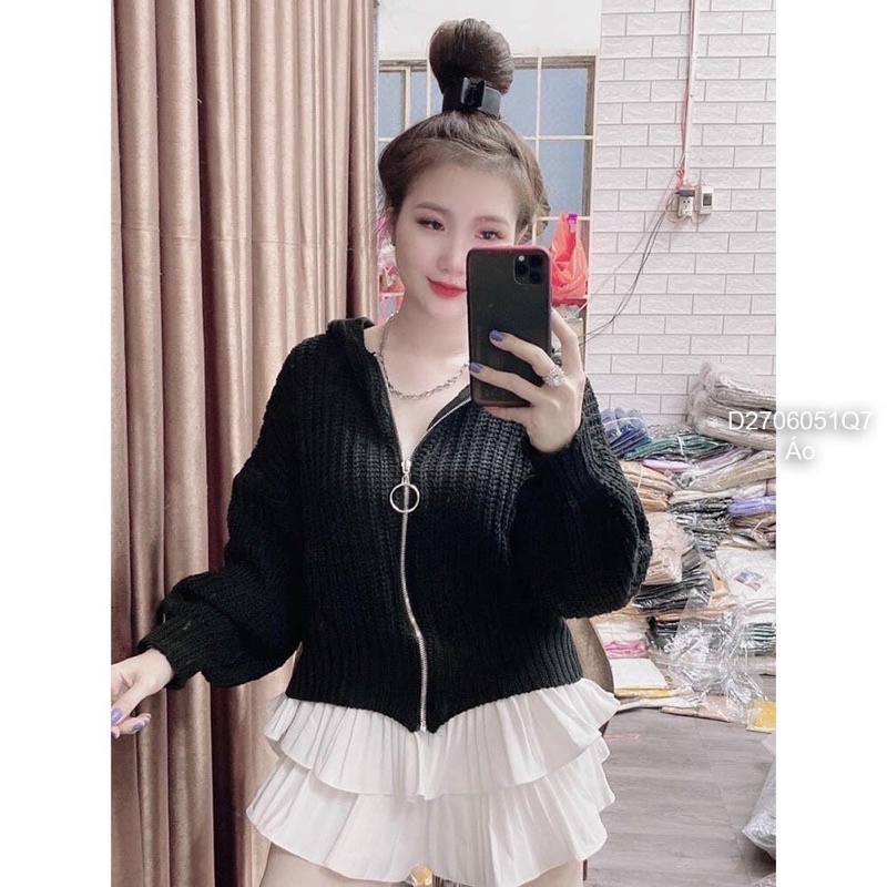 Áo khoác Len dễ thương có nón tay dài khoá kéo TT2706
