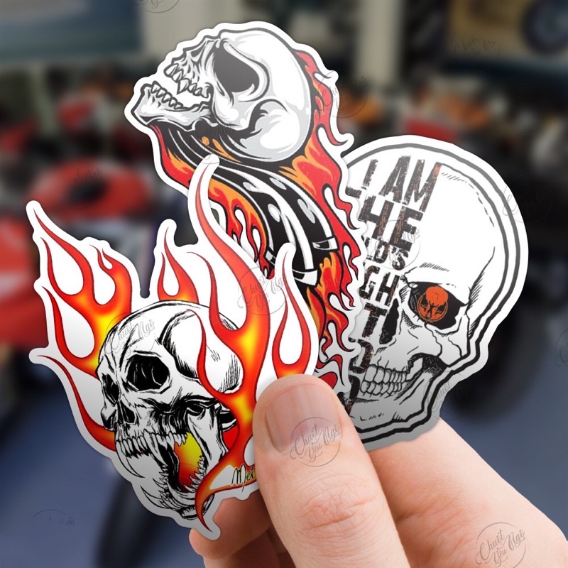 Bộ 20 sticker chủ đề Đầu Lâu lửa chất lượng cao dán xe, laptop, vali, điện thoại, đàn guita  NT 26