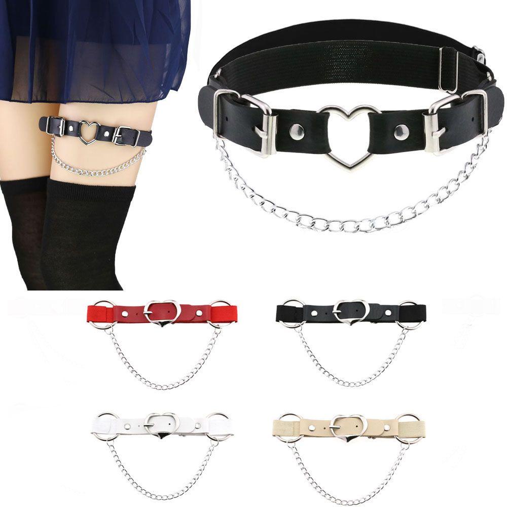 Dây Đeo Đồng Hồ Bằng Da PU Màu Ngà Khóa Kim Loại Trái Tim Phong Cách Goth Cá Tính Dành Cho Nữ