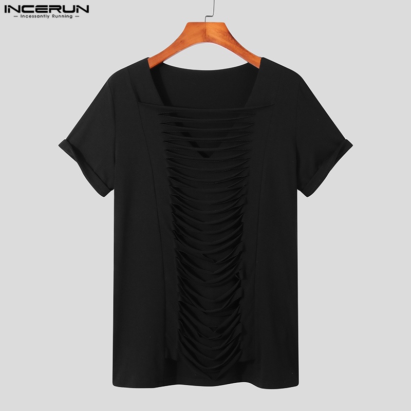 Áo thun INCERUN tay ngắn cổ V màu trơn đơn giản 3 màu tùy chọn