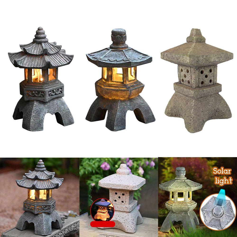 WONDER Palace Lanterns Handmade Craft Zen Ornaments Garden Accessories Solar Powered Stone Pagoda Lantern