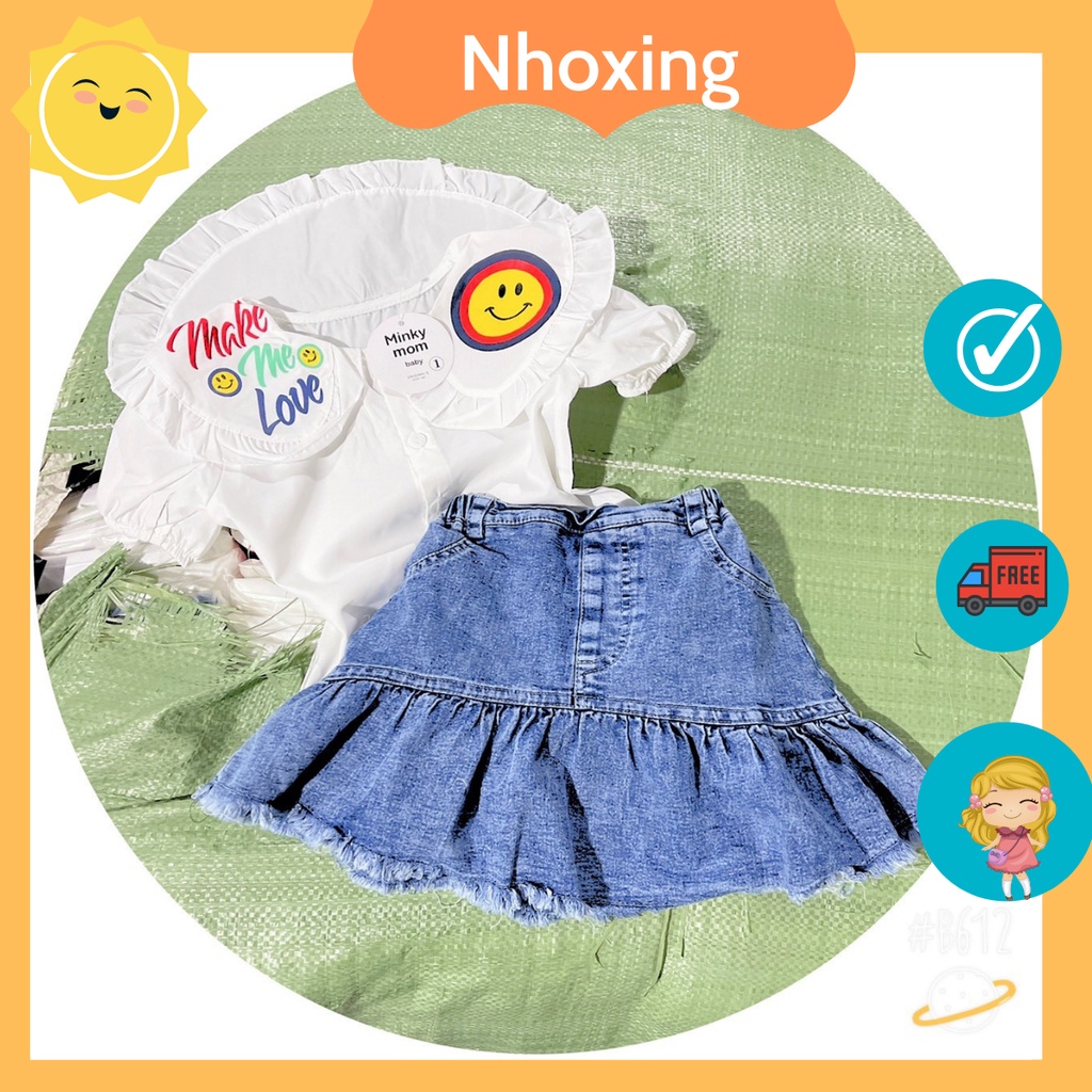 Sét áo sơ mi và chân váy jean cho bé gái size 8-24kg