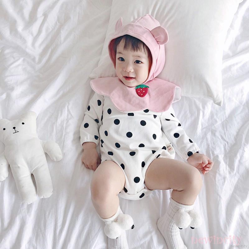 Bộ áo liền quần + nón chấm bi phong cách Hàn Quốc đáng yêu cho bé gái