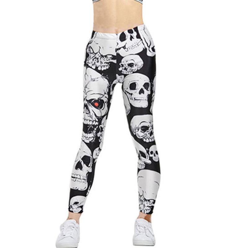 Brroa Quần Legging Thể Thao Eo Cao In Hình Đầu Lâu Phong Cách Gothic Punk Tập Yoga Kỹ Thuật Số Cho Nữ
