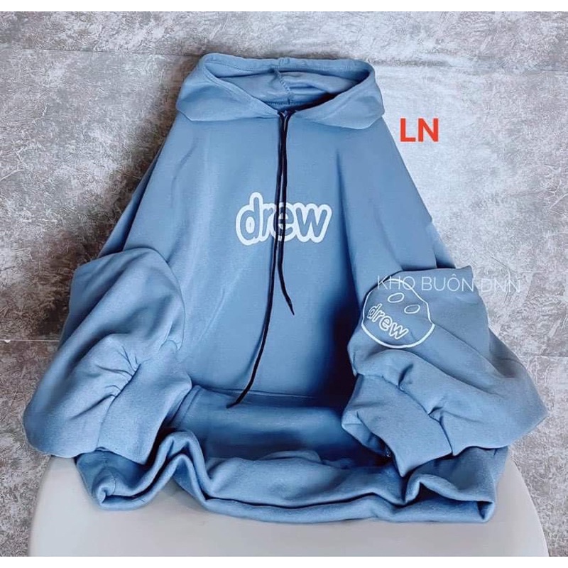 Áo hoodie chữ Drew mặt cười in tay DA6