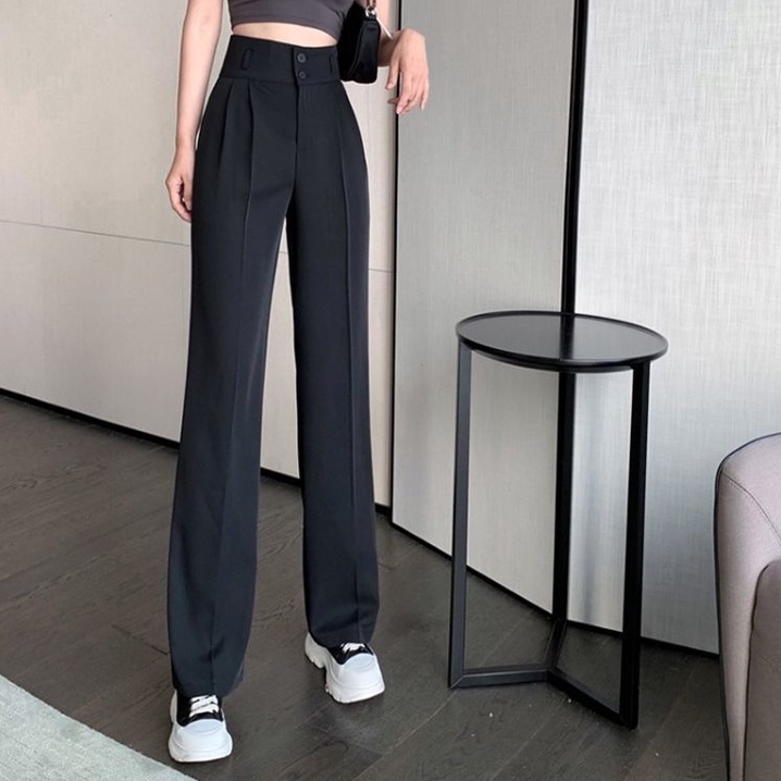 Quần suông ống rộng lưng cao 2 cúc thời trang nữ - GUEM Clothes