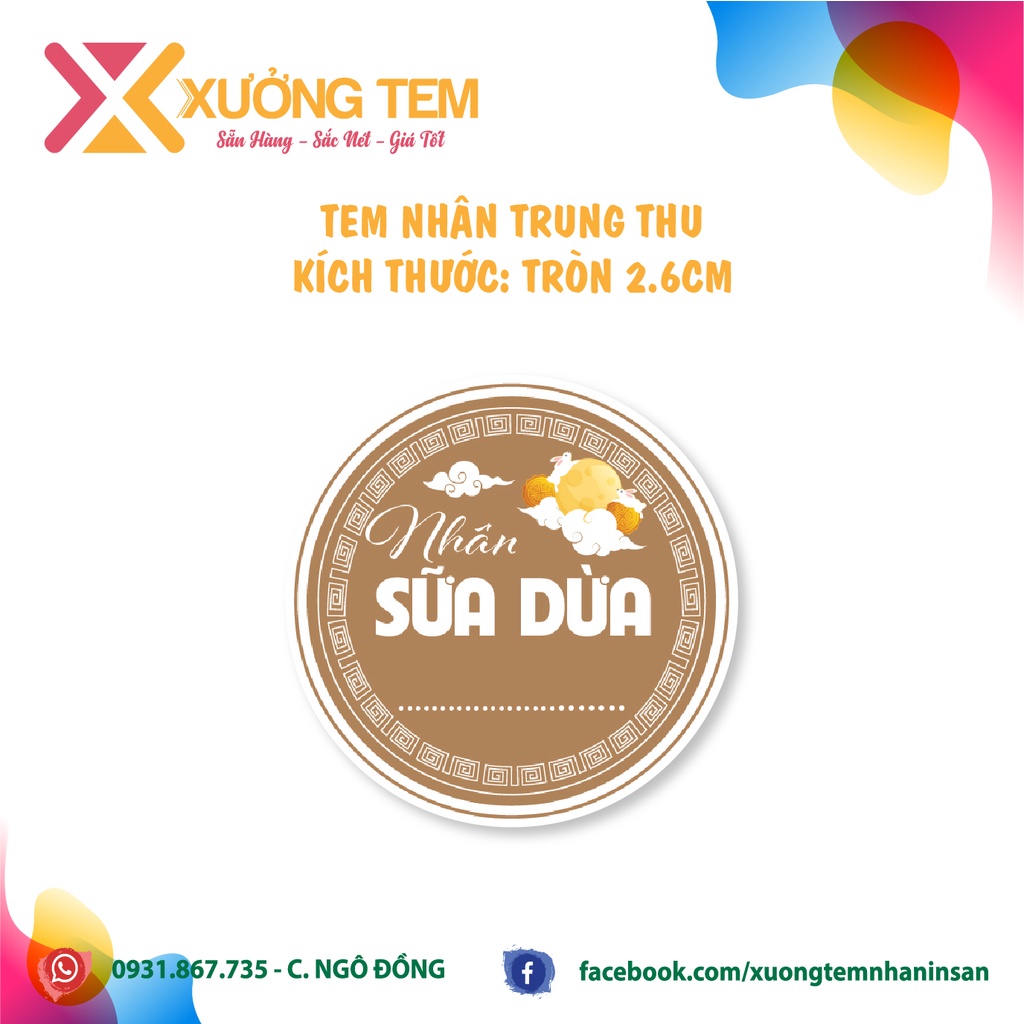 100 Tem Dán, Nhãn Dán Nhân Bánh Trung Thu-hình tròn 2022