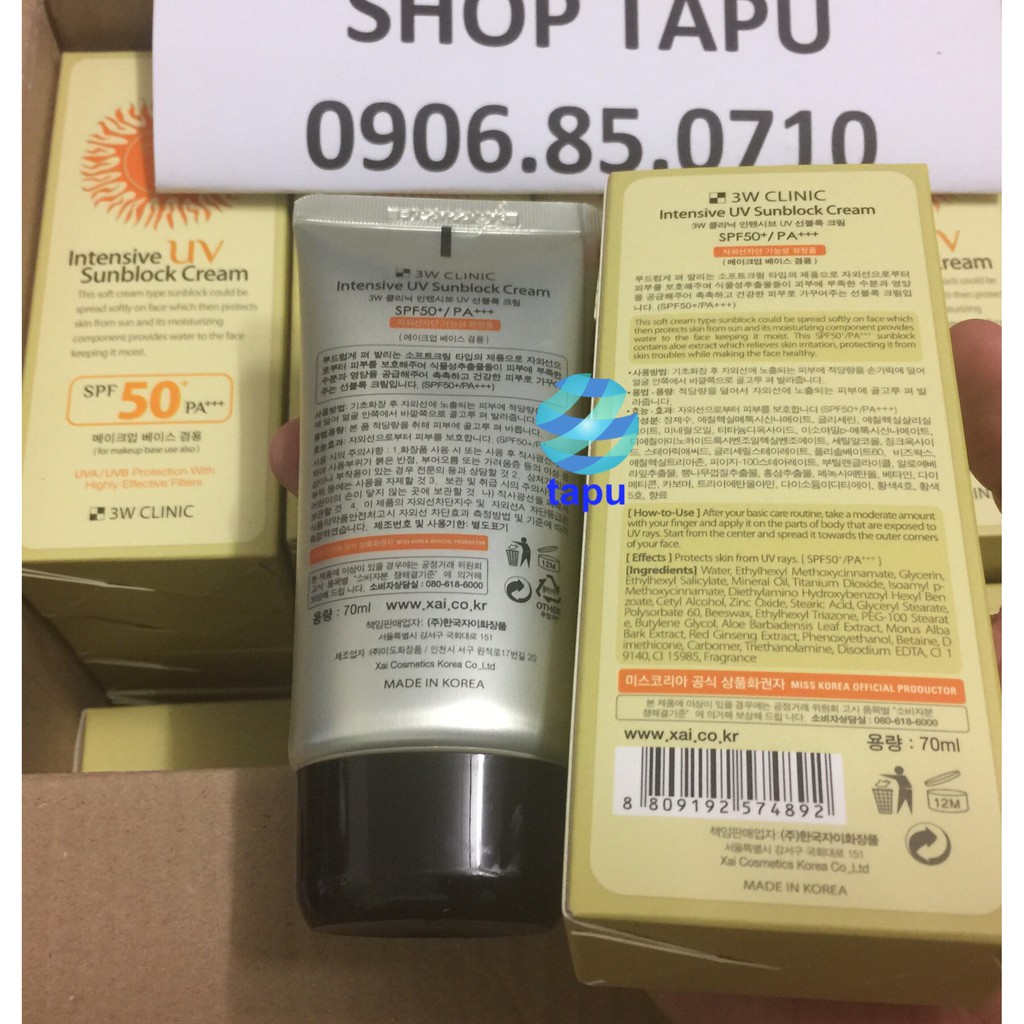 {Chính hãng - Ảnh thật} Kem Chống Nắng 3W Clinic Intensive Sunblock Cream 70ml | BigBuy360 - bigbuy360.vn