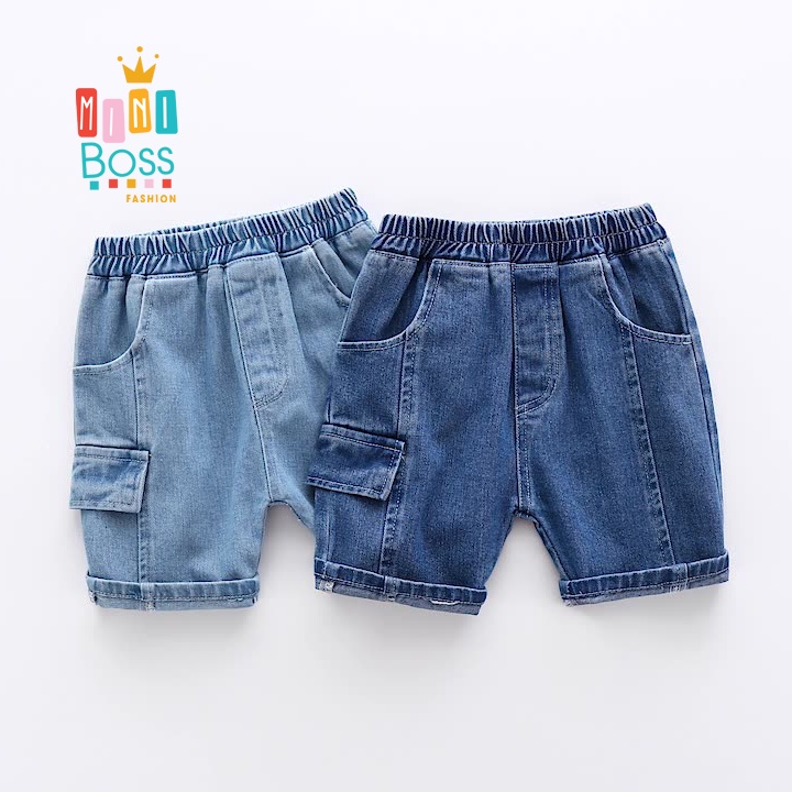 Quần short jean bé trai chất mềm MiniBoss | Quần jean Quảng châu cho bé