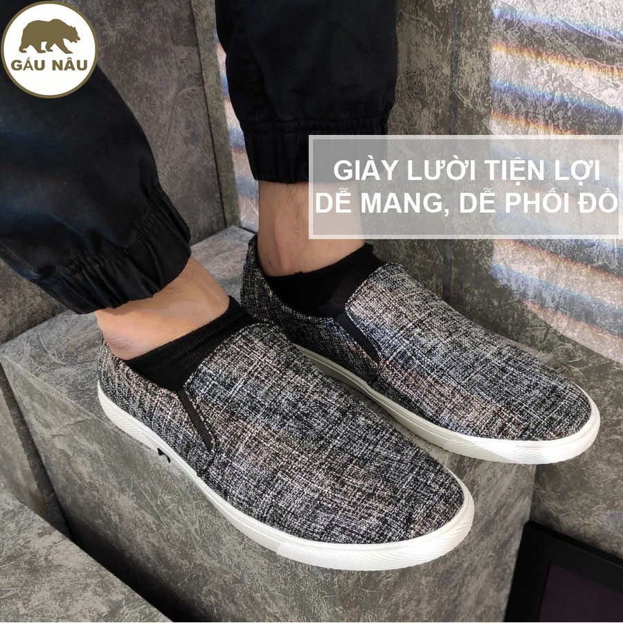 Giày lười nam thân vải siêu tốt đế chống trượt thơi trang GN216 Gấu nâu