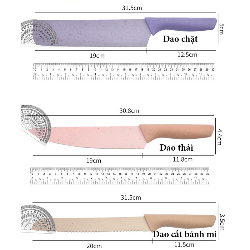Bộ Dao Nhà Bếp Lúa Mạch 6 Món KITCHEN KNIFE Cao Cấp Kháng Khuẩn Tiện Dụng - DNB06 - Gia Dụng Tý Tẹo