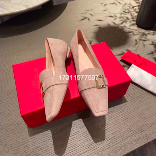 Giày da lộn mũi vuông khóa kim loại đế thấp cao cấp sang chảnh phong cách châu âu trẻ trung. Hàng quảng châu GCC1022