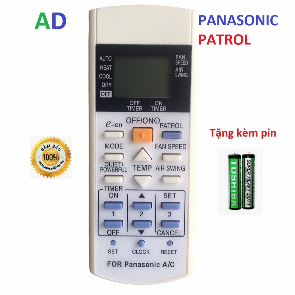 ĐIỀU KHIỂN MÁY LẠNH PANASONIC PATROL ION - TẶNG KÈM PIN - REMOTE ĐIỀU KHIỂN TỪ XA ĐIỀU HÒA PANASONIC PATROL BÊN PHẢI