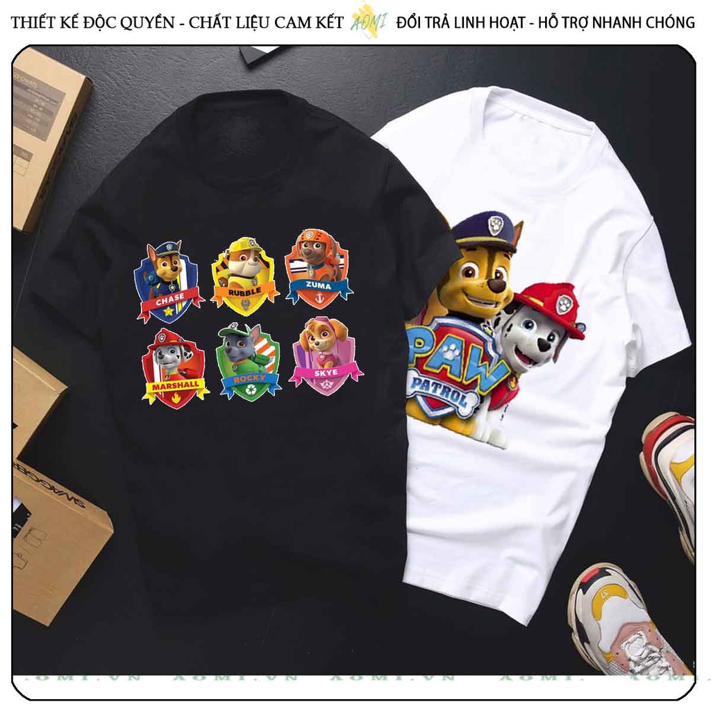 ÁO THUN UNISEX đội chó cứu hộ PHÔNG ĐEN TAY NGẮN NAM NỮ GIA ĐÌNH CẶP ĐÔI SIZE TRẺ EM BÉ TRAI GÁI AOMIVN