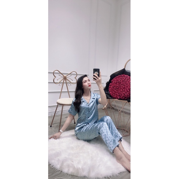 Hàng xuất Bộ mặc nhà GẤM LỤA Pijama cộc dài, Pyjama lụa