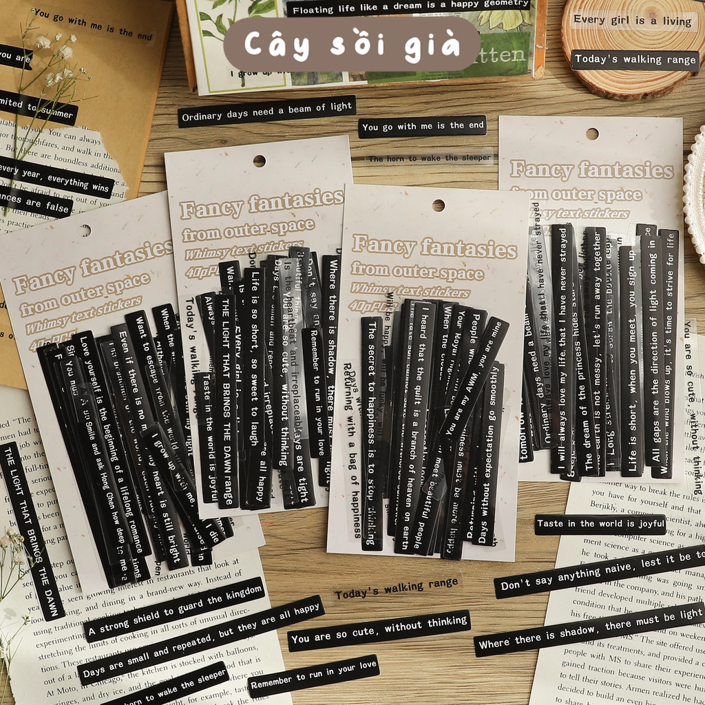 S72 - Set 20 stickers giấy/PET chống nước chữ câu quotes tiếng Anh trang trí sổ bullet journal, junk journal