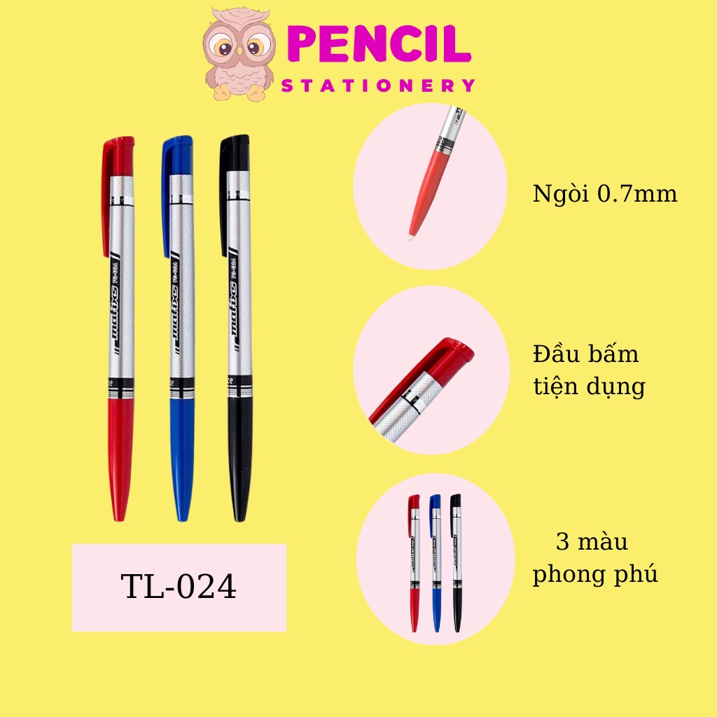 Combo 10 Bút Bi Thiên Long FO-03, TL-08/023/024/025 Ngòi 0.5mm 0.7mm 0.8mm, Bút Gel Mực Nước Văn Phòng Phẩm Xanh Đen Đỏ