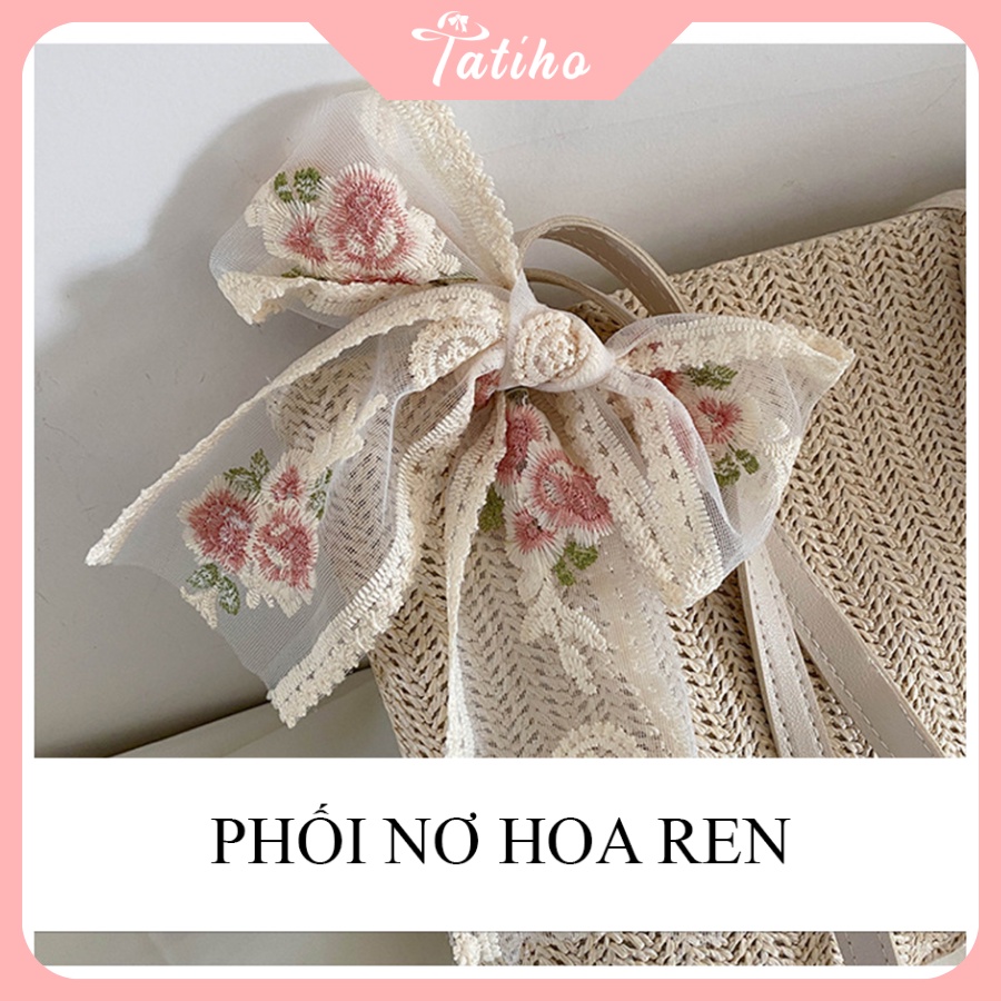 [HÀNG XỊN, GIÁ TỐT] Túi Xách Vintage ( Túi Cối Đi Biển ) Phong Cách Thời Trang Năng Động &amp; Phối Nơ Ren - Mã TUI48