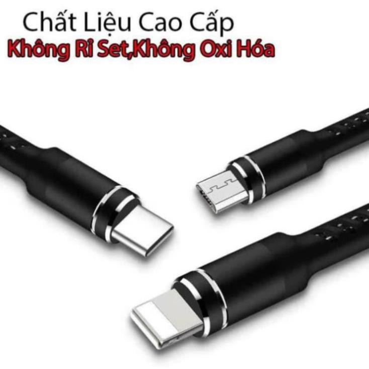 Cáp sạc đa năng 3 trong 1 sạc nhanh chính hãng AKUS  4 đầu All in one Lightning - MicroUSB - Type-C dài 120cm 2.4A