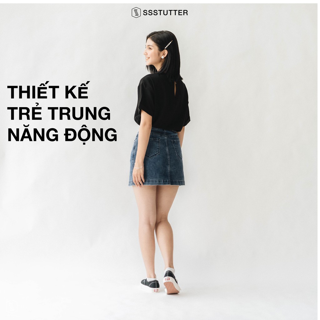 Chân váy denim nữ SSSTUTTER xẻ cạp trẻ trung side skirt