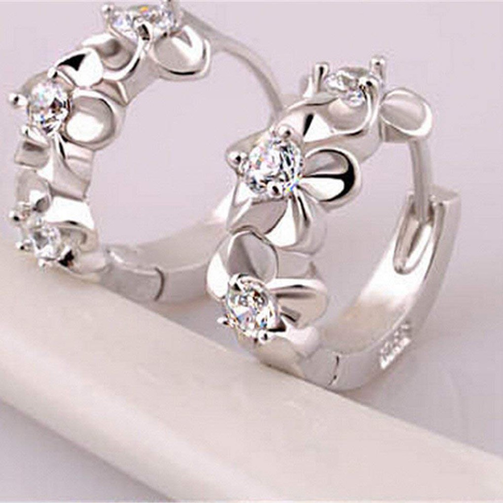 Bông Tai Mạ Bạc 925 Hình Hoa Đính Đá Xinh Xắn