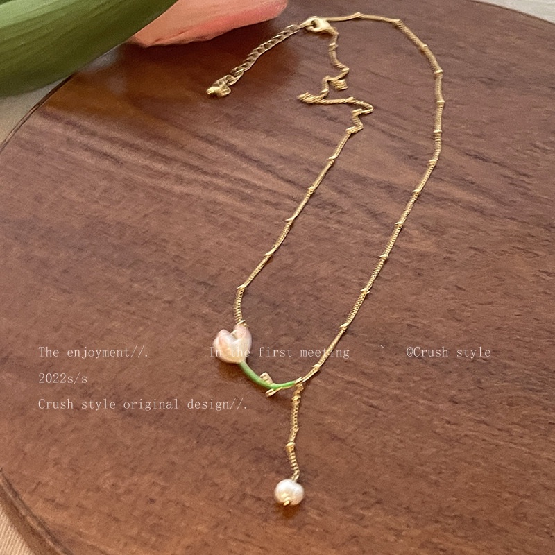 Vòng cổ Kim Loại Mặt Hình Hoa Tulip Đính Ngọc Trai Nhân Tạo Thời Trang