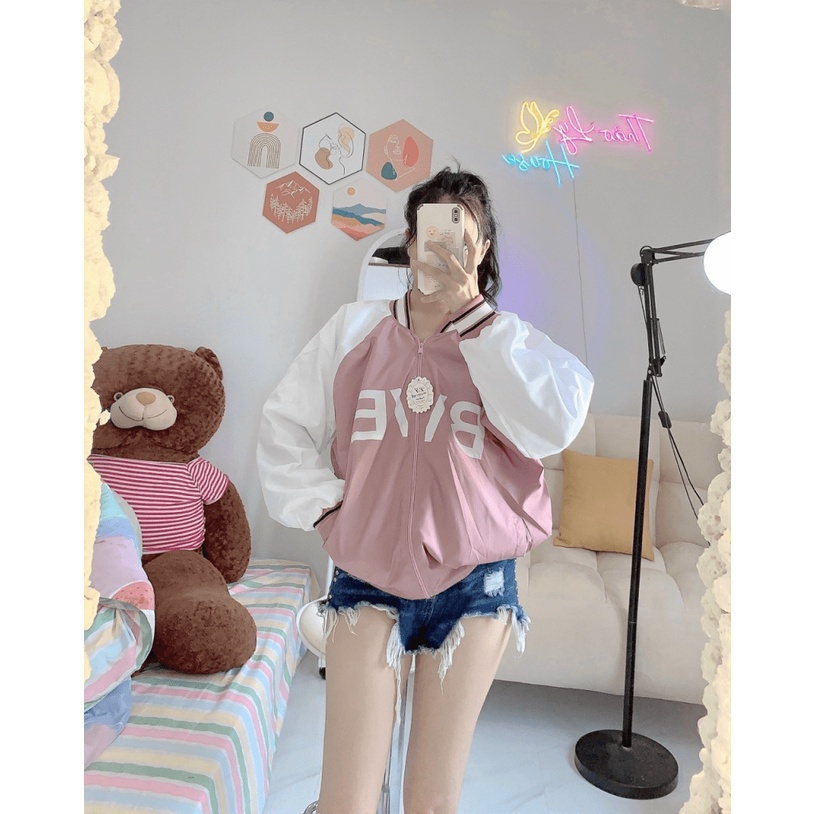 ÁO KHOÁC BOMBER NỮ FORM RỘNG CHẤT DÙ 2 LỚP FORM CHUẨN