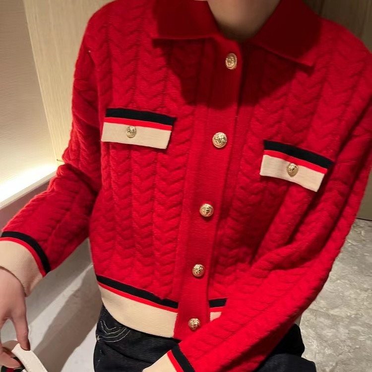 IELGY Áo cardigan Dệt Kim Màu Sắc Tương Phản Phong Cách Pháp Thời Trang Cho Nữ