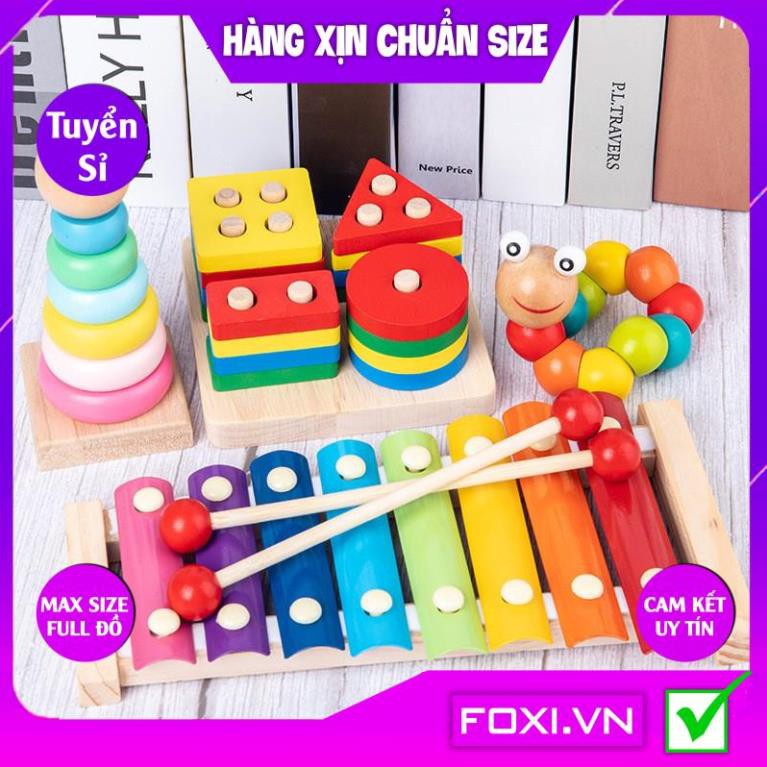 Bộ đồ chơi gỗ Foxi-Đồ chơi trẻ em thông minh-xâu hạt làm toán Montessori sáng tạo-khéo léo-siêu rẻ-Bé vừa học vừa chơi